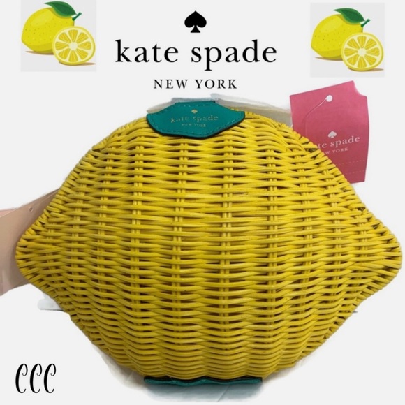 Kate Spade Picnic Perfect Lemon Crossbody Wicker & Leather Bag Yellow NEW - Picture 2 of 6